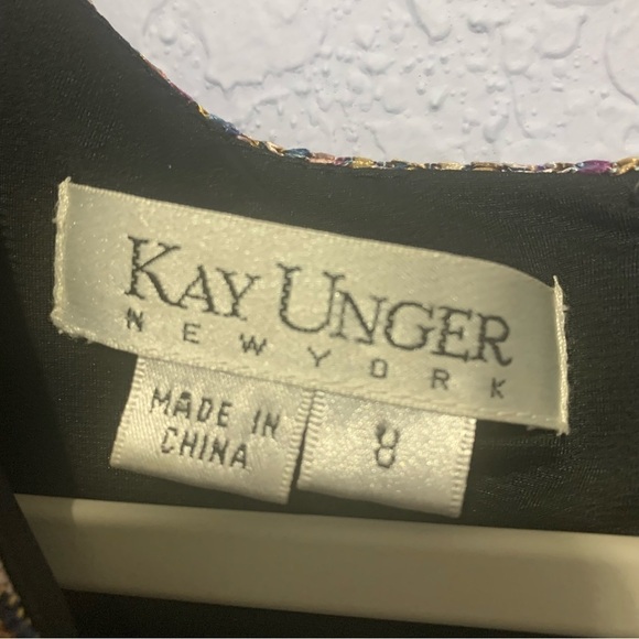 Kay Unger V-Neck Multi Color Short Sleeve Dress - Picture 2 of 8